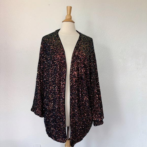 Black Sequin Open Front Cardigan Jacket - Picture 1 of 10